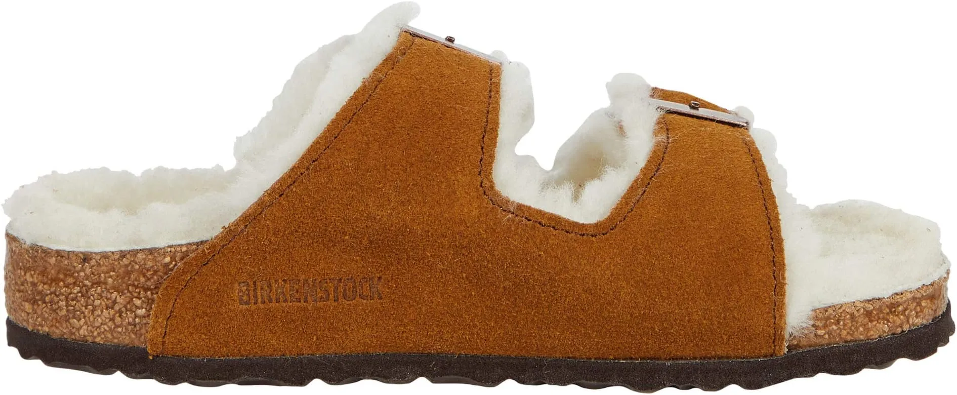 Arizona Shearling Birkenstock Flat Sandal in Mink/Natural