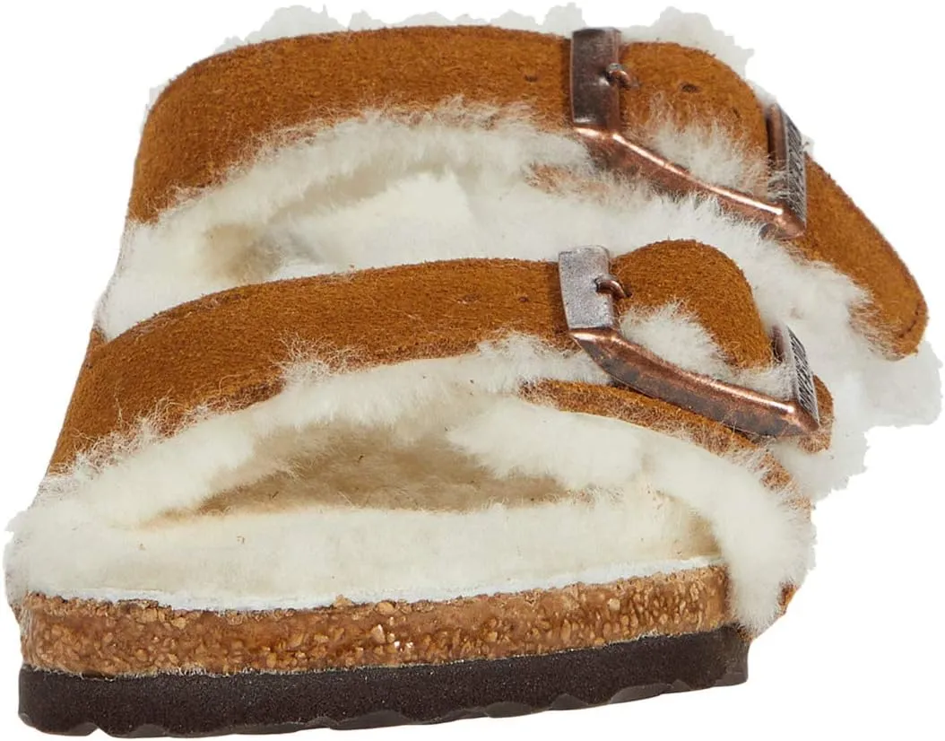 Arizona Shearling Birkenstock Flat Sandal in Mink/Natural