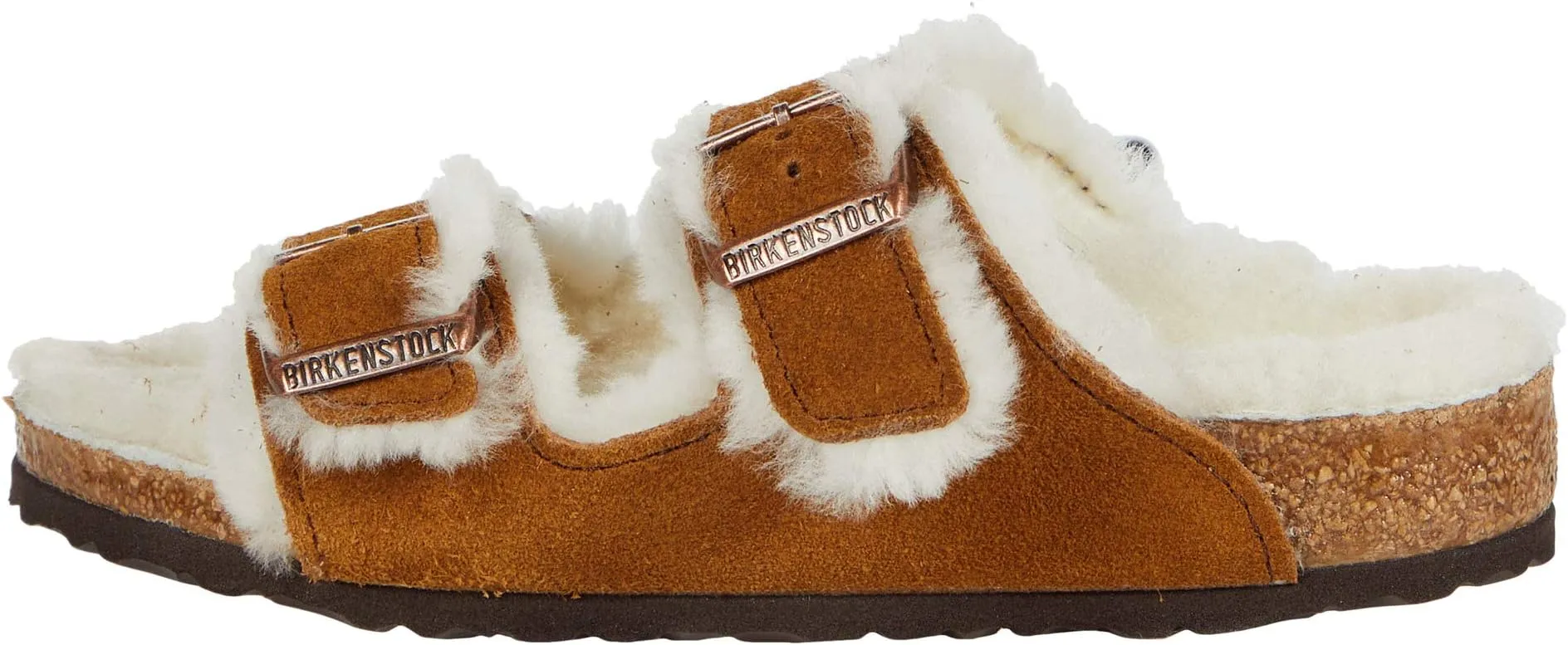 Arizona Shearling Birkenstock Flat Sandal in Mink/Natural