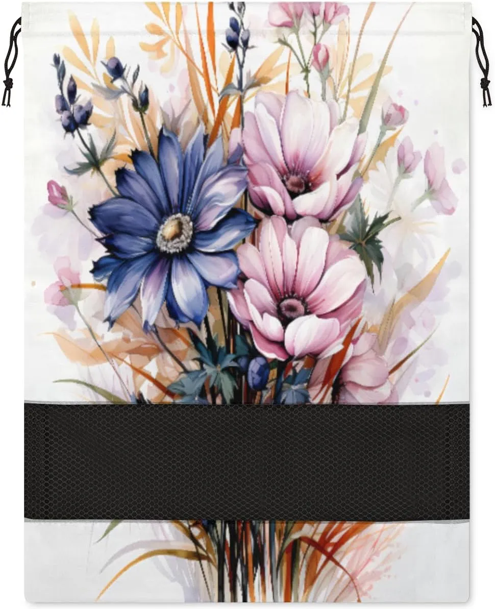 Beautiful Flower Theme Shoe Bag for Travel Foldable Sport Shoe Storage Packing Organizer Golf Gym Dance Pointe Shoe Bags With Zipper Unisex Shoe Pouch For Men & Women