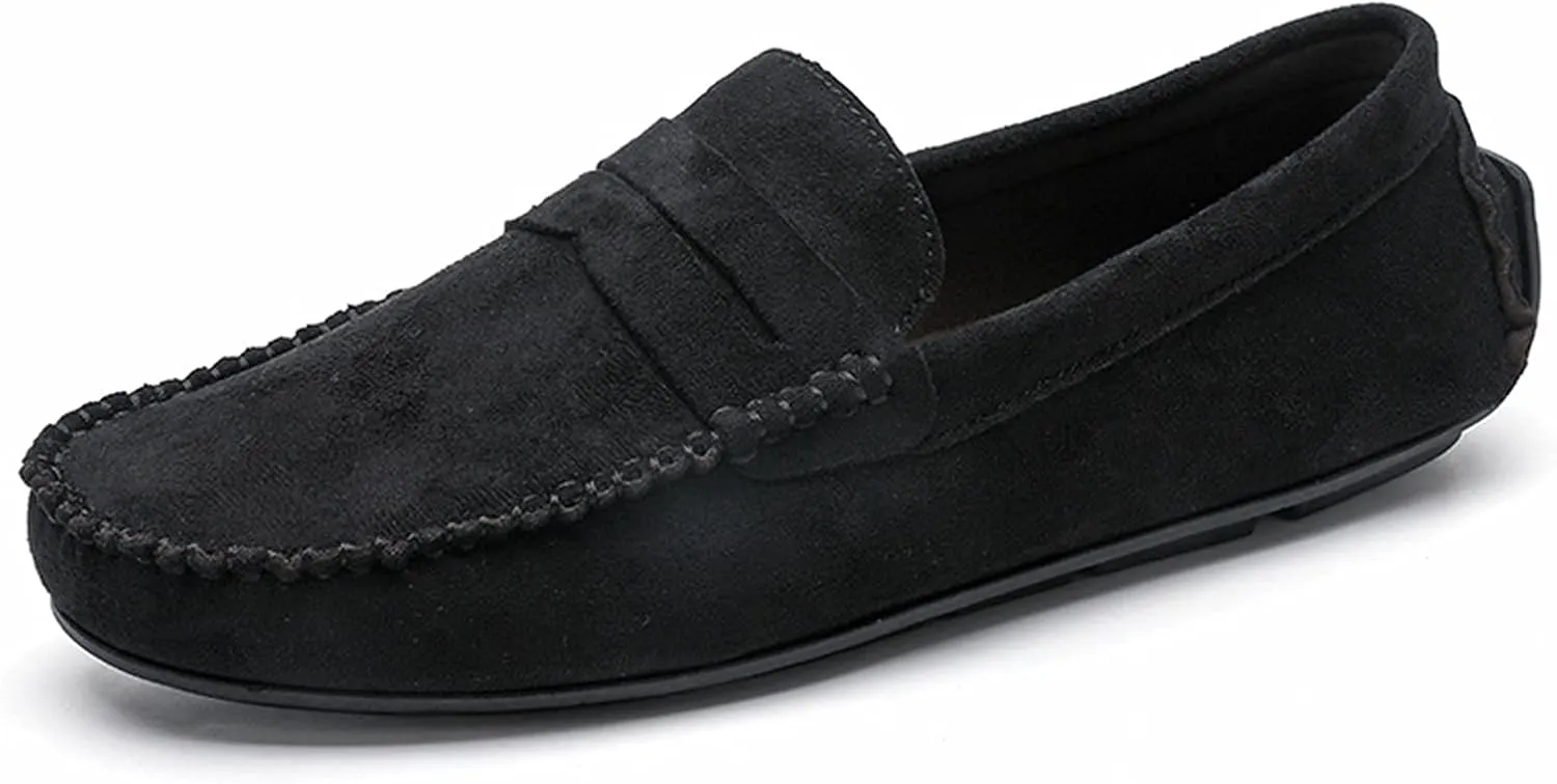 Easy to Put and Remove Driving Moccasins for Men Suede Vamp Penny Loafer Stitching Details Round Toe Comfortable Flexible Resistant Casual Slip On for All Occasions