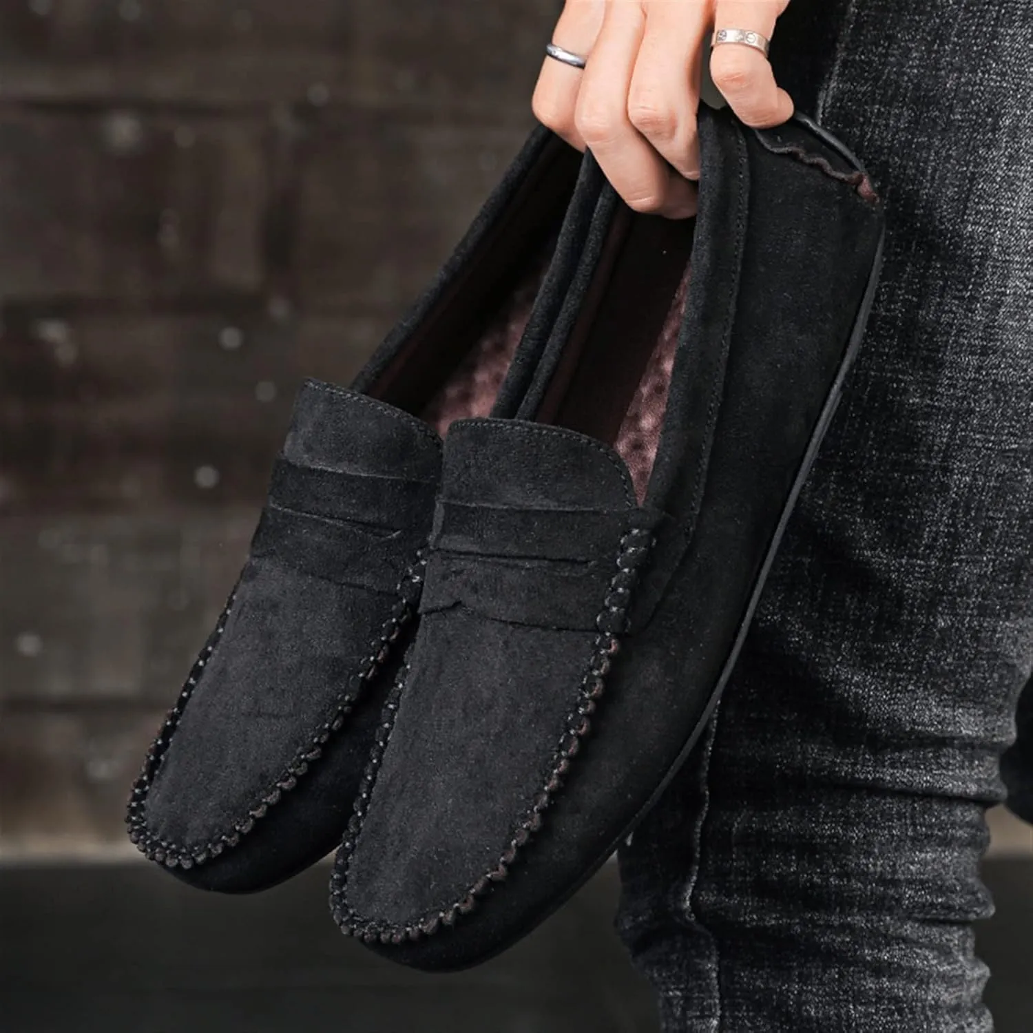 Easy to Put and Remove. Loafer Shoes Driving Moccasins for Men Genuine Leather Round Toe Suede Vamp Penny Loafer Lightweight Anti-Slip Resistant Flat Heel Flexible Outdoor for All Occasions