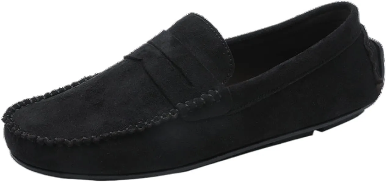 Easy to Put and Remove. Loafer Shoes Driving Moccasins for Men Genuine Leather Round Toe Suede Vamp Penny Loafer Lightweight Anti-Slip Resistant Flat Heel Flexible Outdoor for All Occasions