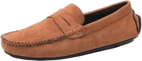 HOOENG Loafers for Men Genuine Leather Round Toe Suede Vamp Penny Loafer Lightweight Flat Heel Flexible Walking Casual Slip On (Color : Apricot, Size : 7)