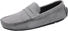 HOOENG Loafers for Men Genuine Leather Round Toe Suede Vamp Penny Loafer Lightweight Flat Heel Flexible Walking Casual Slip On (Color : Grey, Size : 7.5)