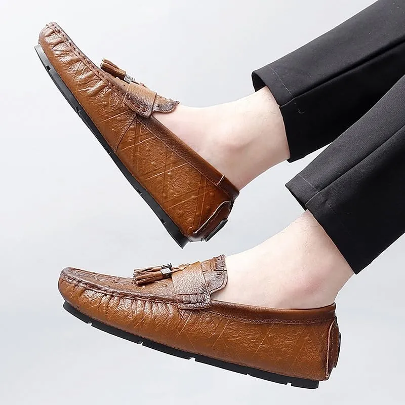 Loafers for Men Round Toe Crocodile Print with Tassel Driving Loafers Lightweight Flat Heel Anti-Slip Party Prom Slip On