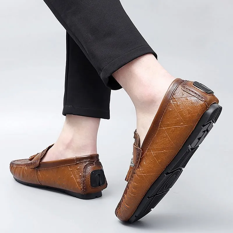 Loafers for Men Round Toe Crocodile Print with Tassel Driving Loafers Lightweight Flat Heel Anti-Slip Party Prom Slip On