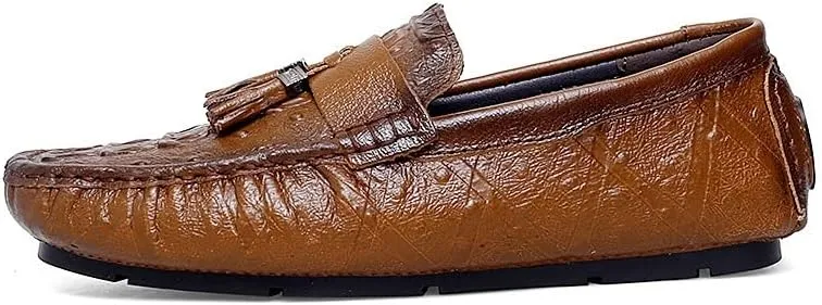 Loafers for Men Round Toe Crocodile Print with Tassel Driving Loafers Lightweight Flat Heel Anti-Slip Party Prom Slip On