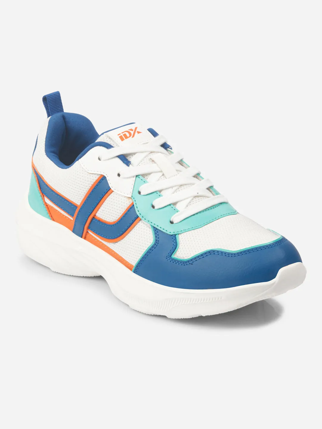 Men's Colourblocked White Lace Up Sneakers (IX7129)