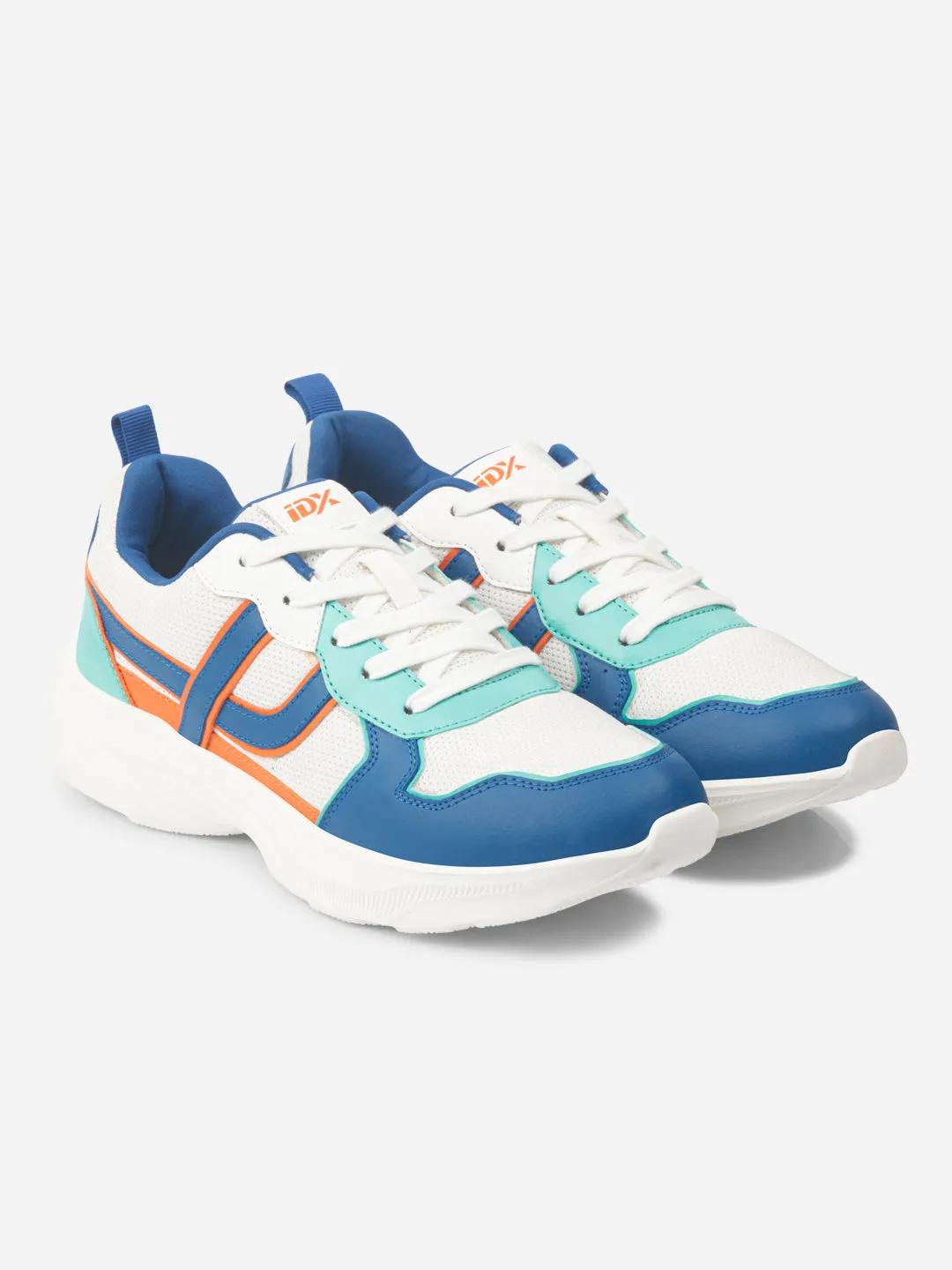 Men's Colourblocked White Lace Up Sneakers (IX7129)