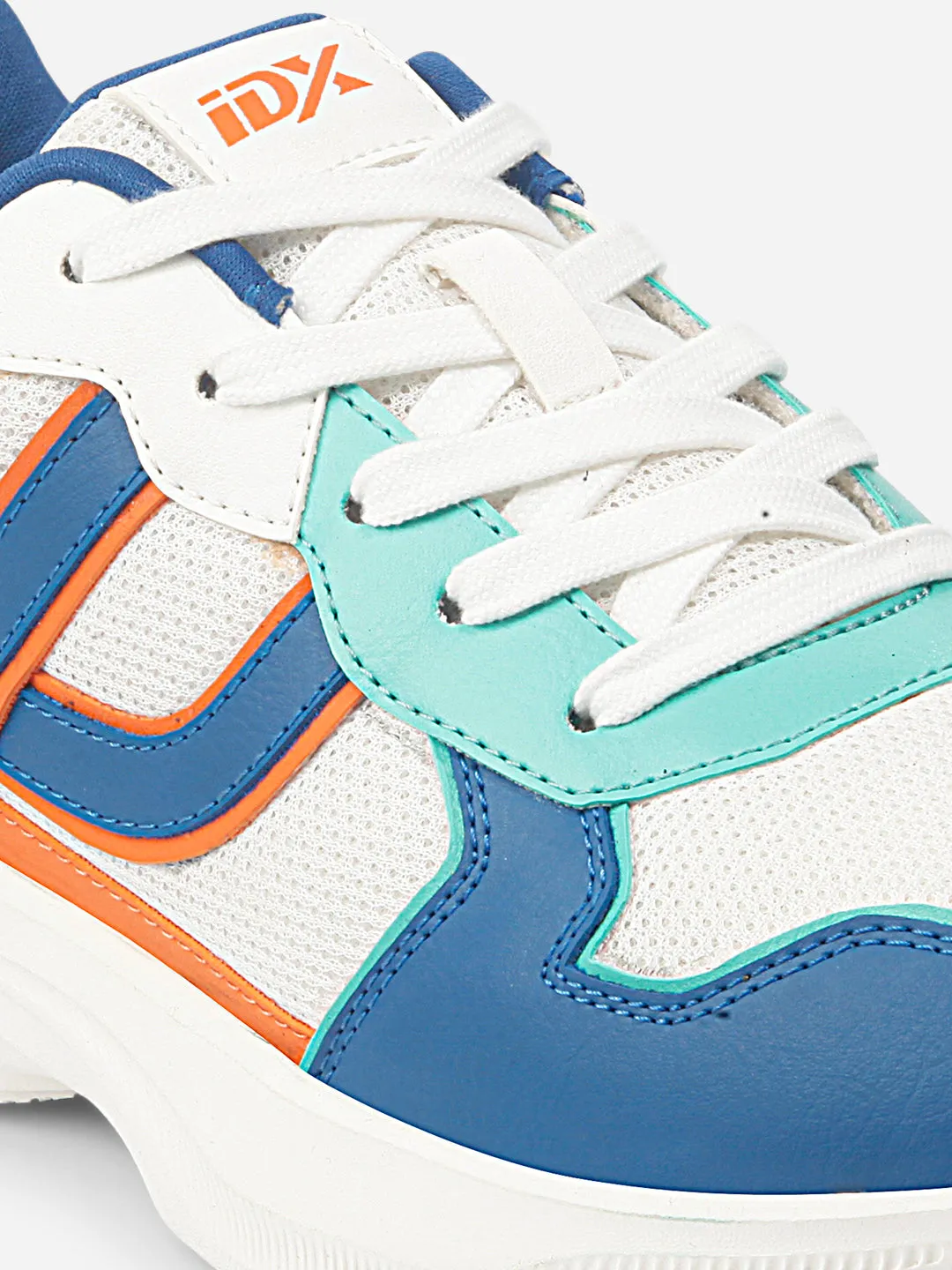 Men's Colourblocked White Lace Up Sneakers (IX7129)