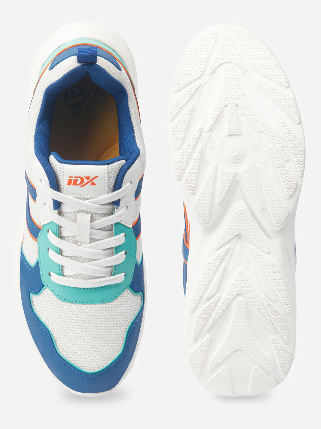 Men's Colourblocked White Lace Up Sneakers (IX7129)