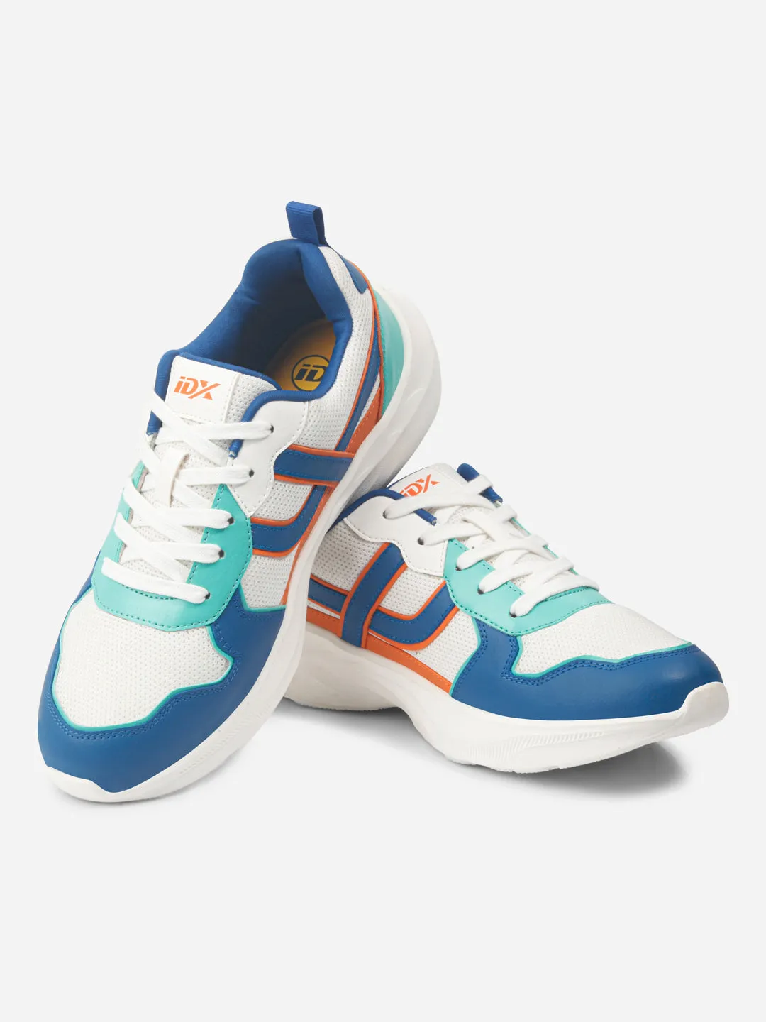 Men's Colourblocked White Lace Up Sneakers (IX7129)