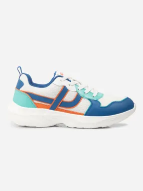 Men's Colourblocked White Lace Up Sneakers (IX7129)
