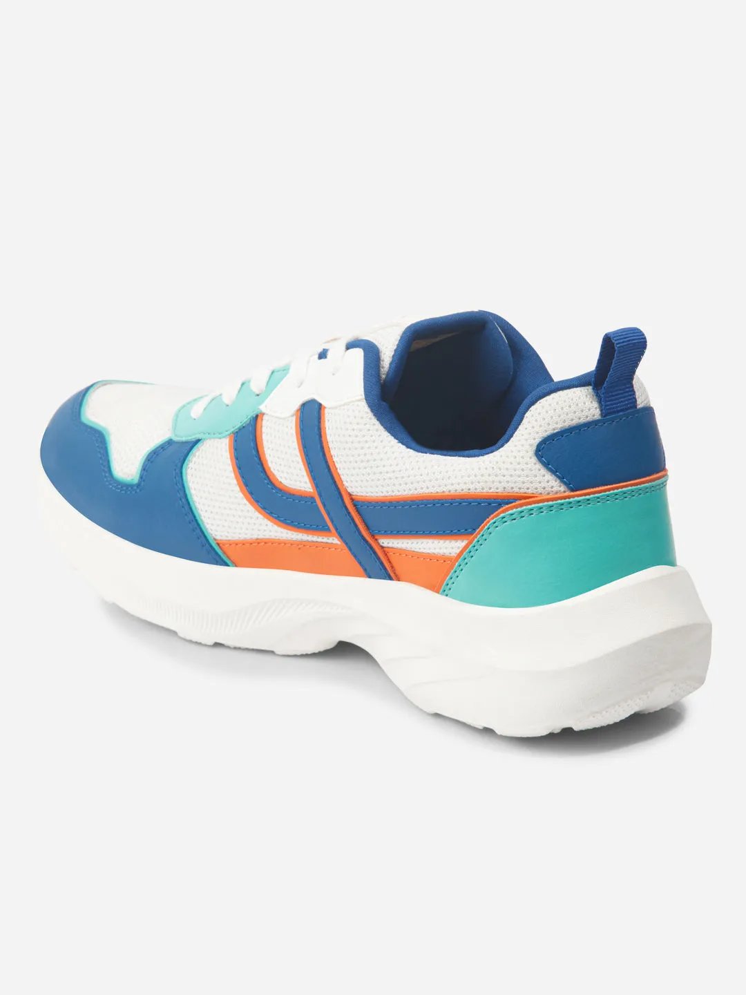 Men's Colourblocked White Lace Up Sneakers (IX7129)