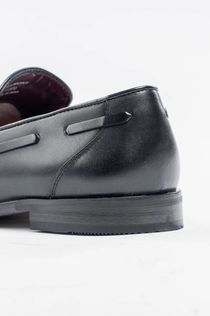 Men's Leather Slip On Tassel Loafer - FREEMONT - Black