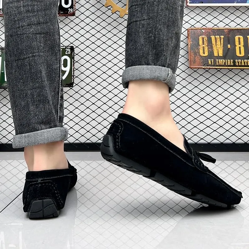 Mens Loafers Penny Loafers with Tassel Suede Vamp Flat Heel Comfortable Anti-Slip Outdoor Slip On