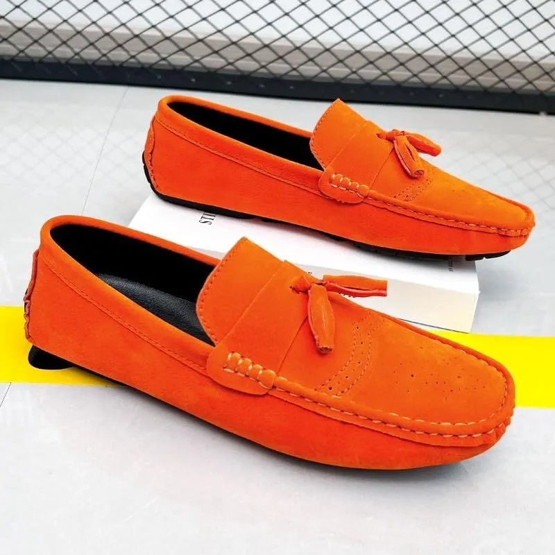 Mens Loafers Penny Loafers with Tassel Suede Vamp Flat Heel Comfortable Anti-Slip Outdoor Slip On