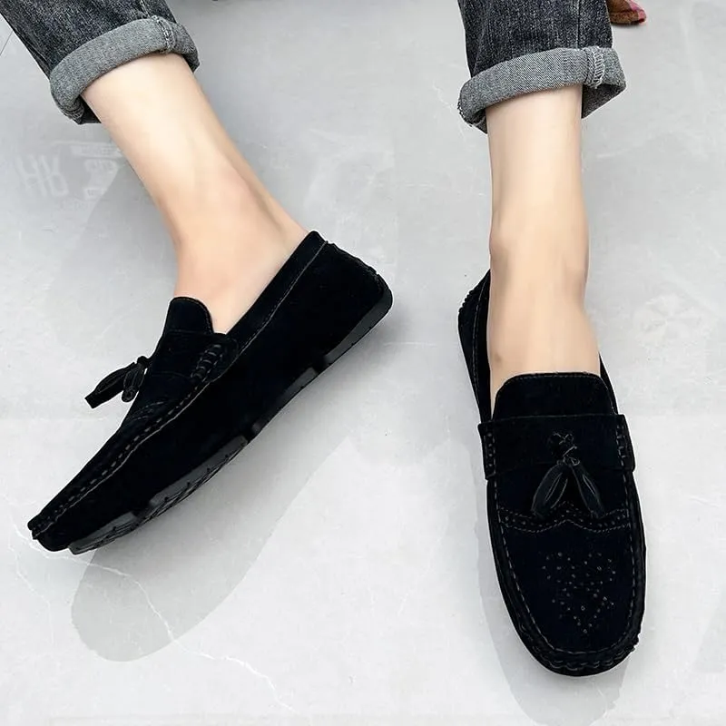 Mens Loafers Penny Loafers with Tassel Suede Vamp Flat Heel Comfortable Anti-Slip Outdoor Slip On