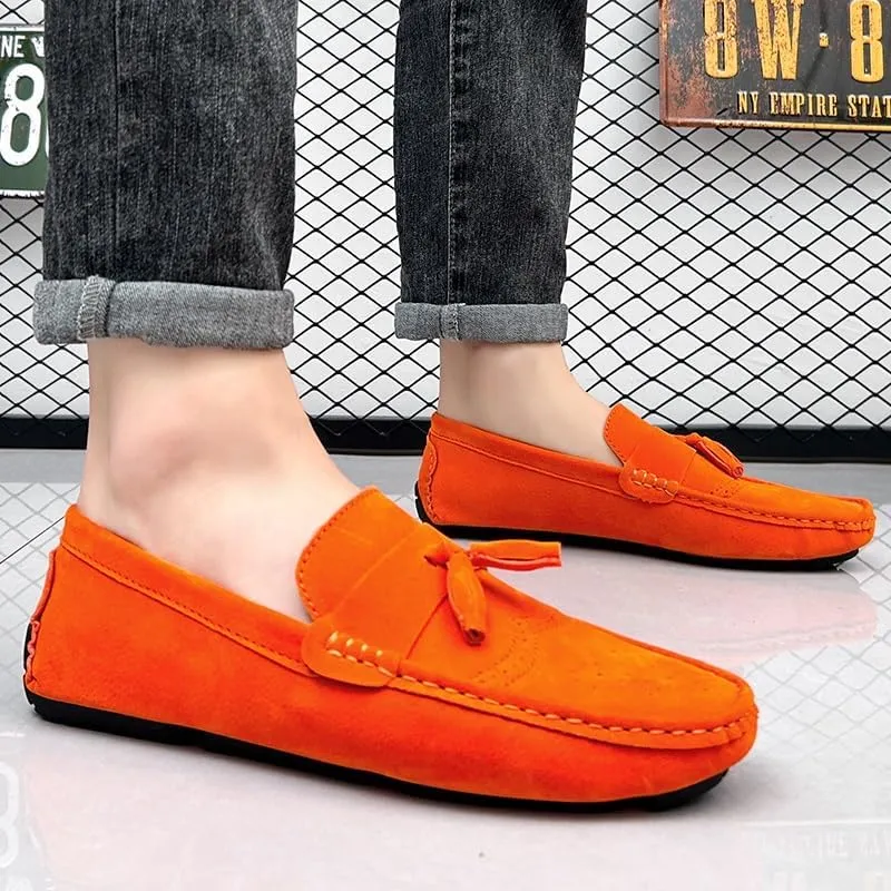 Mens Loafers Penny Loafers with Tassel Suede Vamp Flat Heel Comfortable Anti-Slip Outdoor Slip On