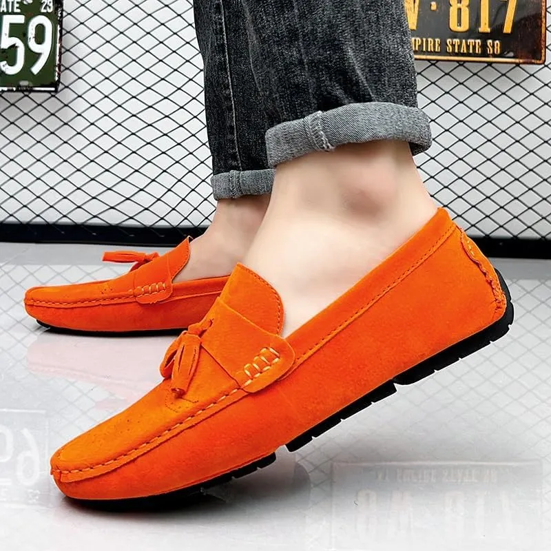 Mens Loafers Penny Loafers with Tassel Suede Vamp Flat Heel Comfortable Anti-Slip Outdoor Slip On