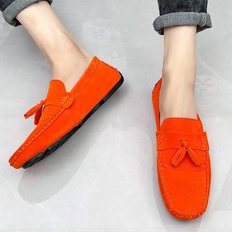 Mens Loafers Penny Loafers with Tassel Suede Vamp Flat Heel Comfortable Anti-Slip Outdoor Slip On