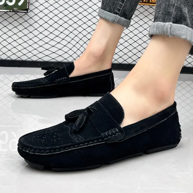 Mens Loafers Penny Loafers with Tassel Suede Vamp Flat Heel Comfortable Anti-Slip Outdoor Slip On
