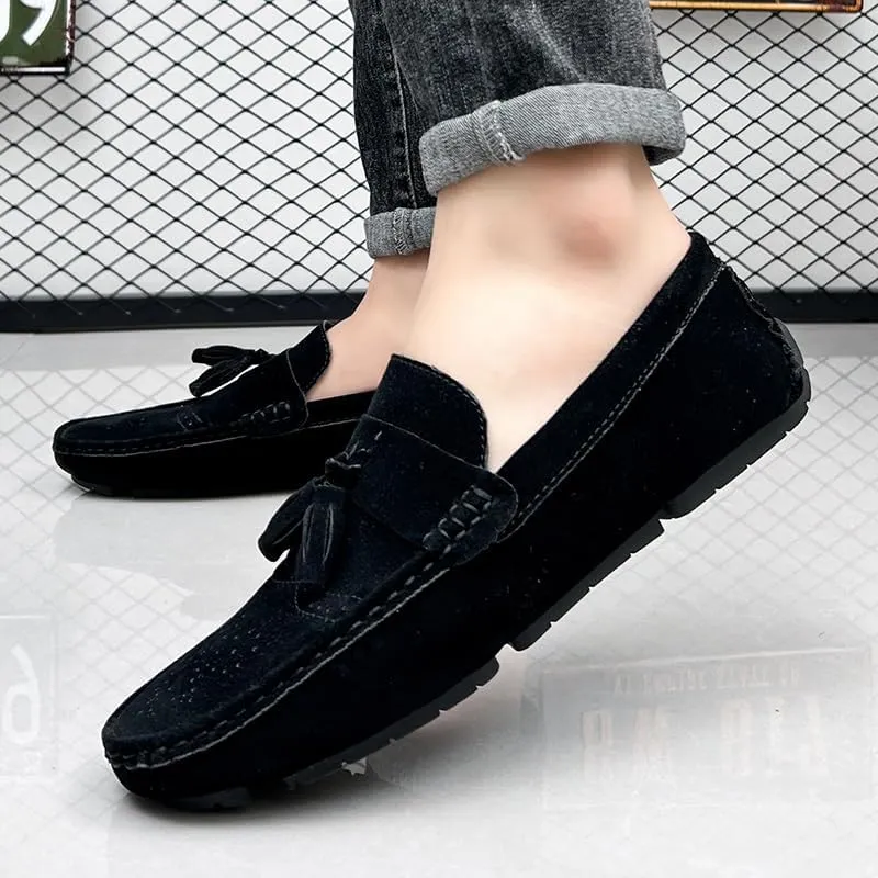 Mens Loafers Penny Loafers with Tassel Suede Vamp Flat Heel Comfortable Anti-Slip Outdoor Slip On