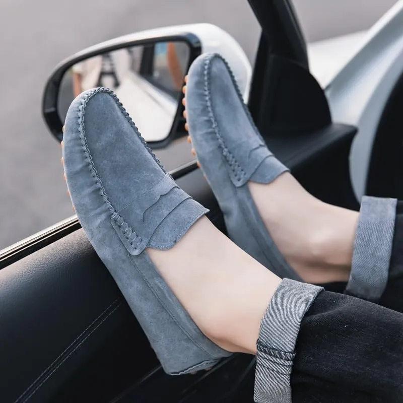 Mens Loafers Shoe Round Toe Suede Vamp Penny Driving Loafers Moc Shoes Anti-Slip Comfortable Flat Heel Party Casual Slip-ons