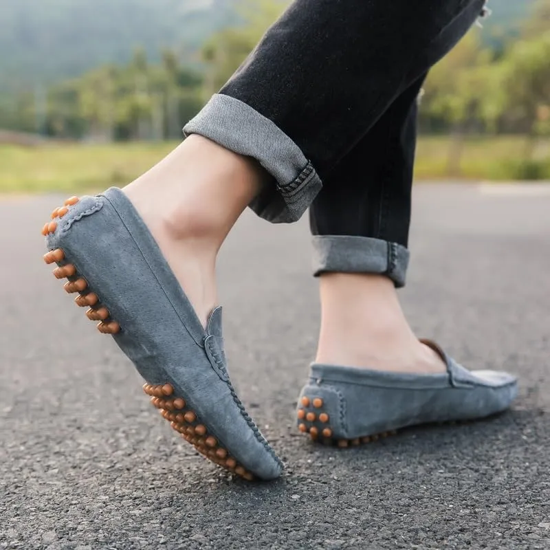 Mens Loafers Shoe Round Toe Suede Vamp Penny Driving Loafers Moc Shoes Anti-Slip Comfortable Flat Heel Party Casual Slip-ons