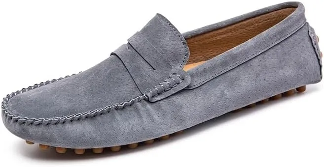Mens Loafers Shoe Round Toe Suede Vamp Penny Driving Loafers Moc Shoes Anti-Slip Comfortable Flat Heel Party Casual Slip-ons