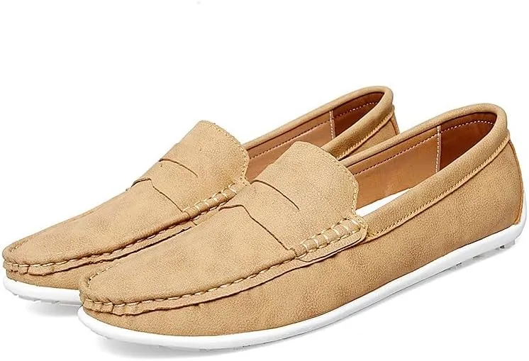 Mens Loafers Shoe Vegan Leather Penny Driving Loafers Solid Color Flat Heel Slip Resistant Anti-Slip Prom Slip-ons