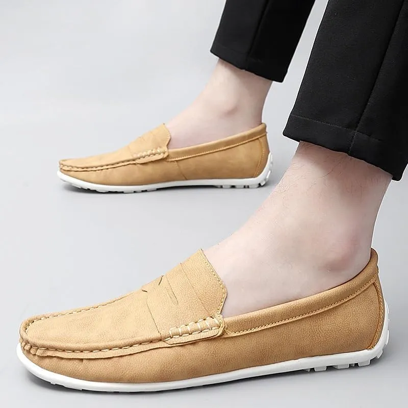 Mens Loafers Shoe Vegan Leather Penny Driving Loafers Solid Color Flat Heel Slip Resistant Anti-Slip Prom Slip-ons