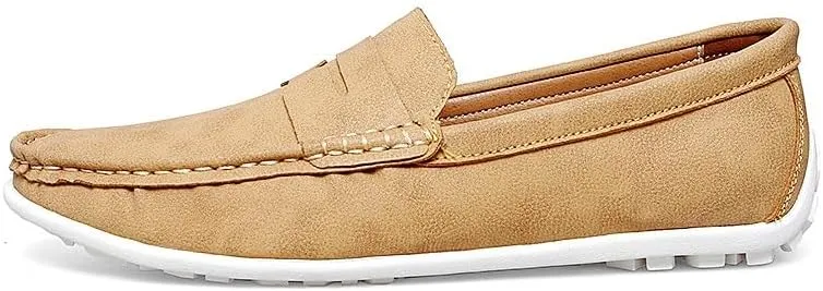 Mens Loafers Shoe Vegan Leather Penny Driving Loafers Solid Color Flat Heel Slip Resistant Anti-Slip Prom Slip-ons
