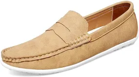 Mens Loafers Shoe Vegan Leather Penny Driving Loafers Solid Color Flat Heel Slip Resistant Anti-Slip Prom Slip-ons