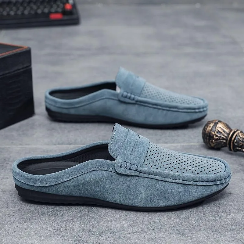 Mens Loafers Suede Vamp Perforated Half Penny Loafers Shoes Anti-Slip Lightweight Resistant Fashion Slip On