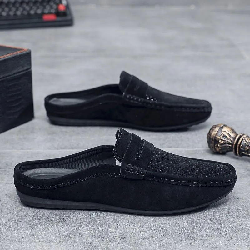 Mens Loafers Suede Vamp Perforated Half Penny Loafers Shoes Anti-Slip Lightweight Resistant Fashion Slip On