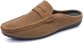 Mens Loafers Suede Vamp Perforated Half Penny Loafers Shoes Anti-Slip Lightweight Resistant Fashion Slip On