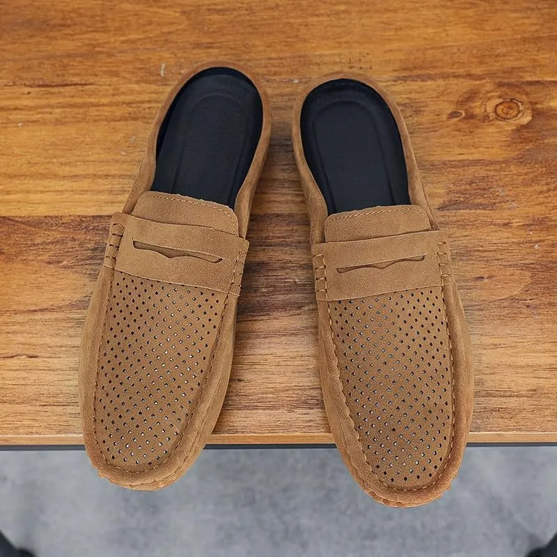 Mens Loafers Suede Vamp Perforated Half Penny Loafers Shoes Anti-Slip Lightweight Resistant Fashion Slip On