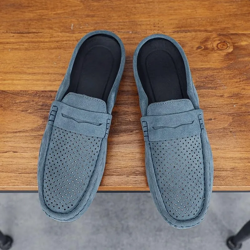 Mens Loafers Suede Vamp Perforated Half Penny Loafers Shoes Anti-Slip Lightweight Resistant Fashion Slip On