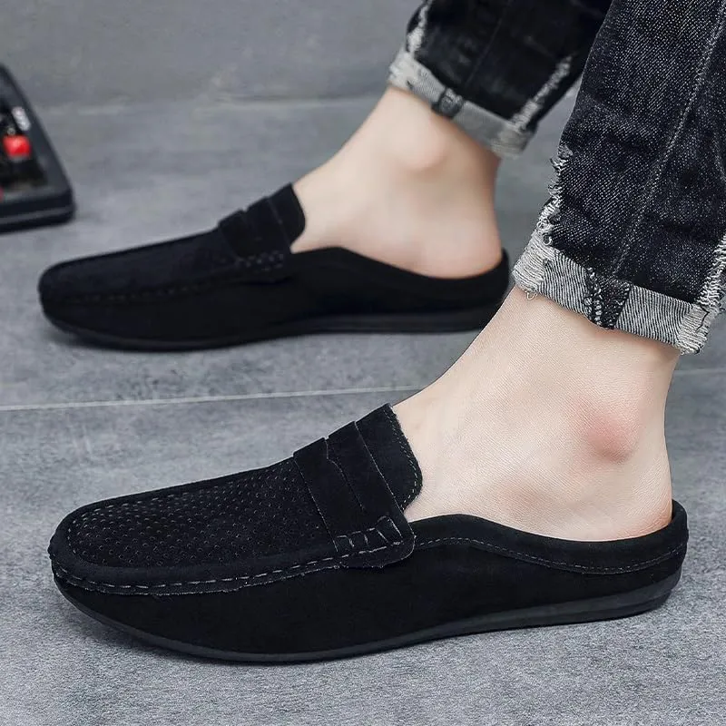 Mens Loafers Suede Vamp Perforated Half Penny Loafers Shoes Anti-Slip Lightweight Resistant Fashion Slip On