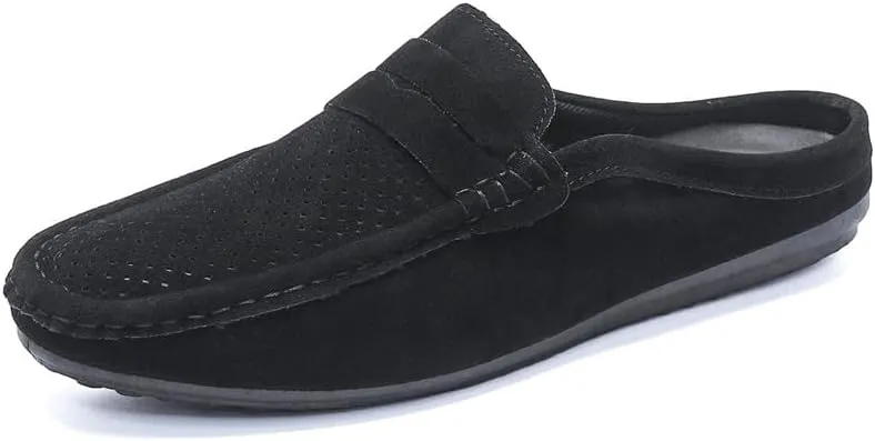 Mens Loafers Suede Vamp Perforated Half Penny Loafers Shoes Anti-Slip Lightweight Resistant Fashion Slip On