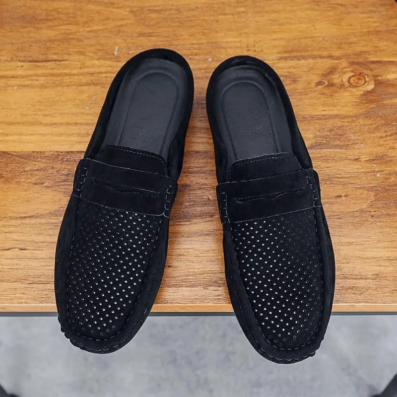 Mens Loafers Suede Vamp Perforated Half Penny Loafers Shoes Anti-Slip Lightweight Resistant Fashion Slip On