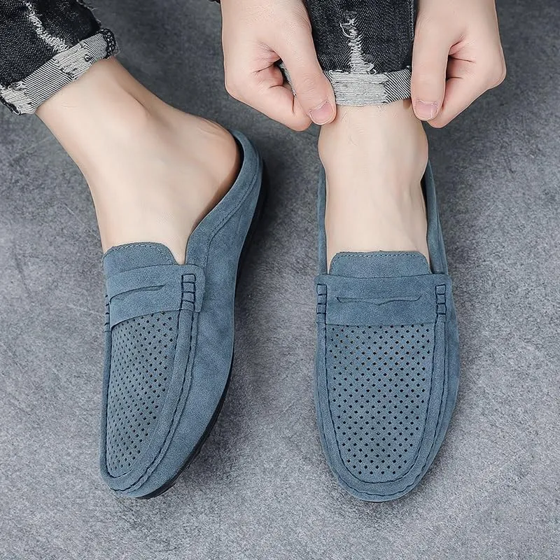 Mens Loafers Suede Vamp Perforated Half Penny Loafers Shoes Anti-Slip Lightweight Resistant Fashion Slip On