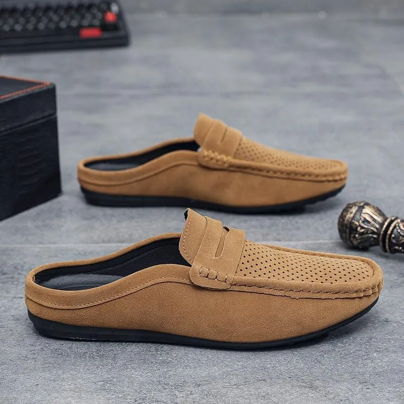 Mens Loafers Suede Vamp Perforated Half Penny Loafers Shoes Anti-Slip Lightweight Resistant Fashion Slip On