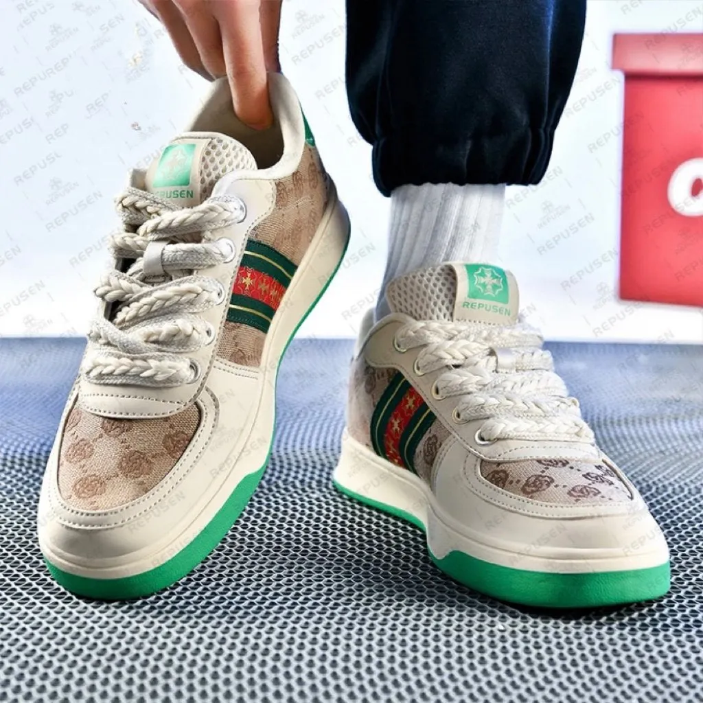 Men's Waterproof Breathable White Rainbow Color Block  Sneakers