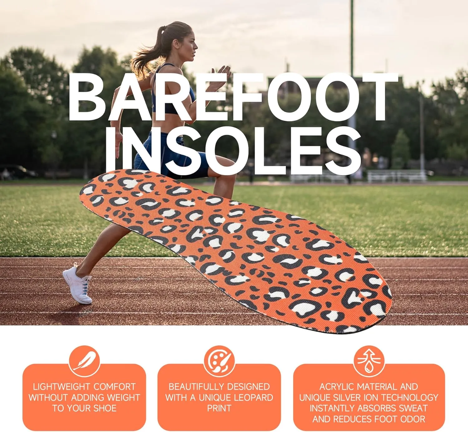 No Socks Insoles Ultra Thin Insoles Washable Barefoot Shoe Insert Women's No Show Socks Sockless Shoe Inserts Orange Shoe Insert Animal Print