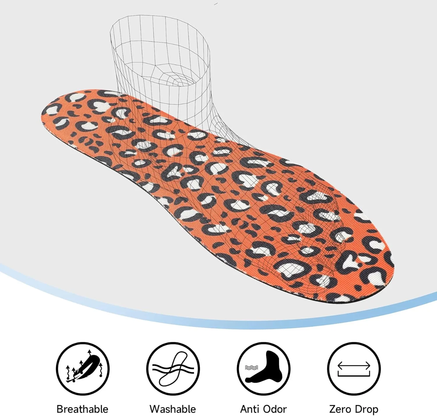 No Socks Insoles Ultra Thin Insoles Washable Barefoot Shoe Insert Women's No Show Socks Sockless Shoe Inserts Orange Shoe Insert Animal Print