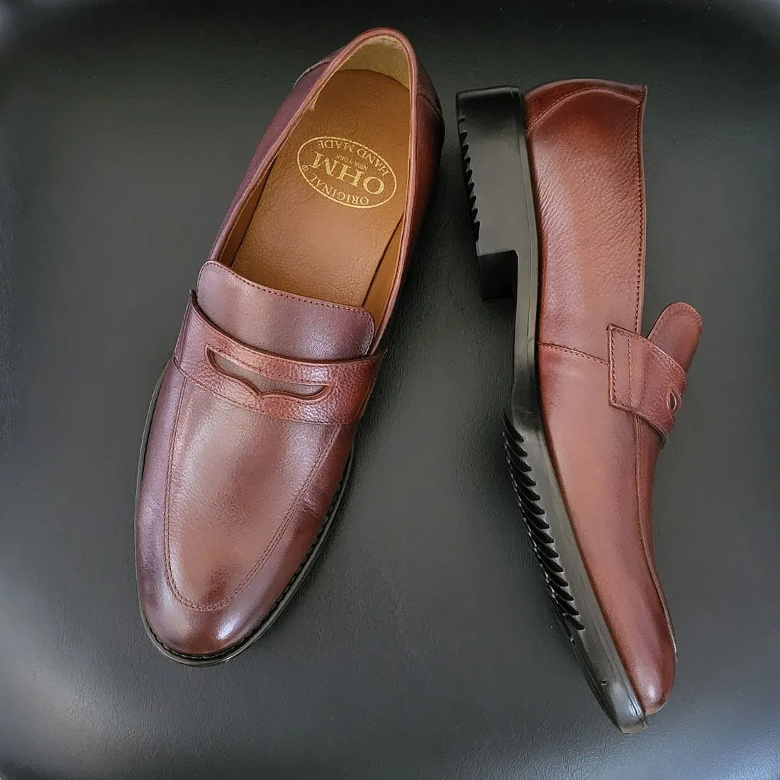 OHM New York Classy Double Stitched Penny Loafer Leather Shoes