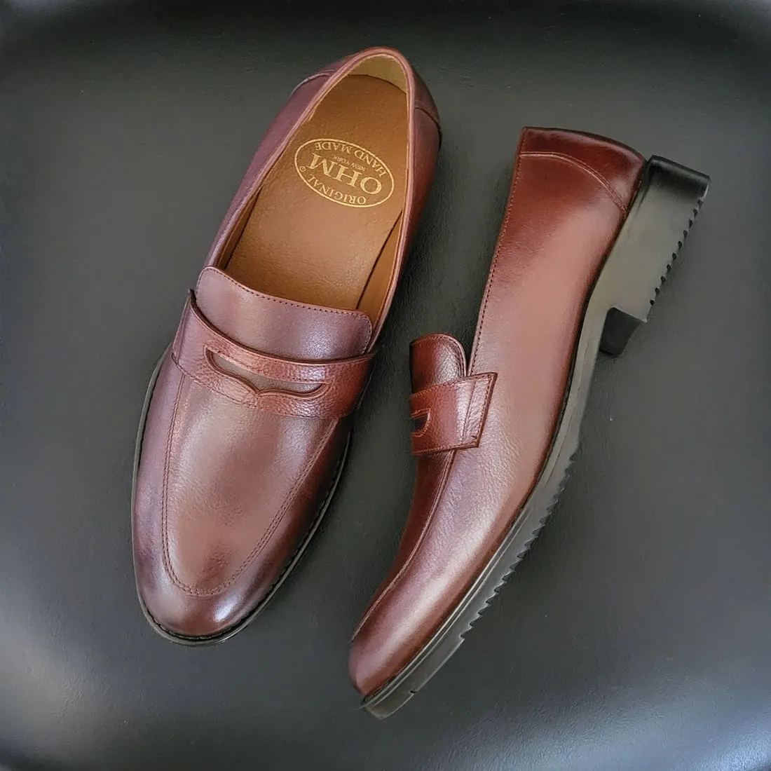 OHM New York Classy Double Stitched Penny Loafer Leather Shoes